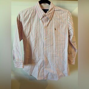 Ralph Lauren “slim fit” Pink and Green Striped Button Down Shirt— size 8 women’s